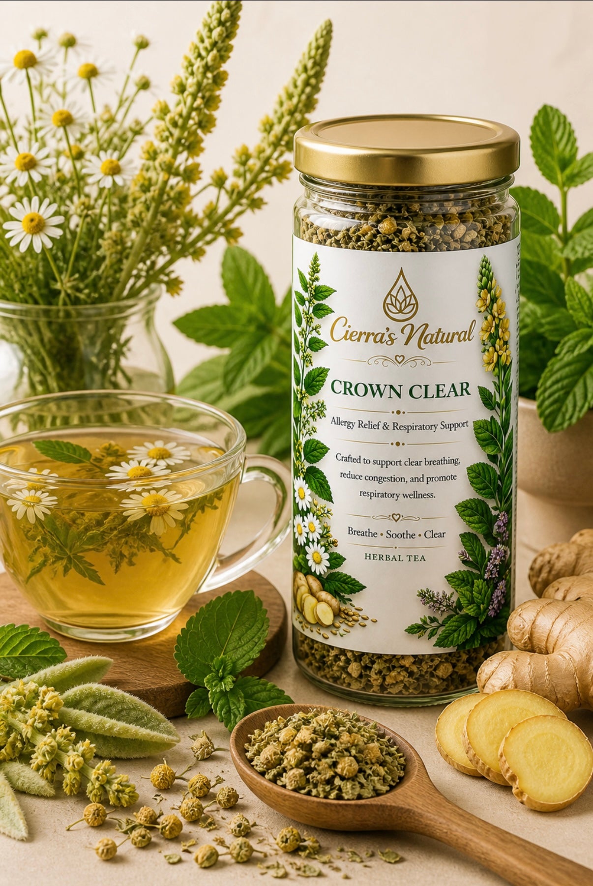 CROWN CLEAR-
Allergy Relief & Respiratory Support Herbal Tea