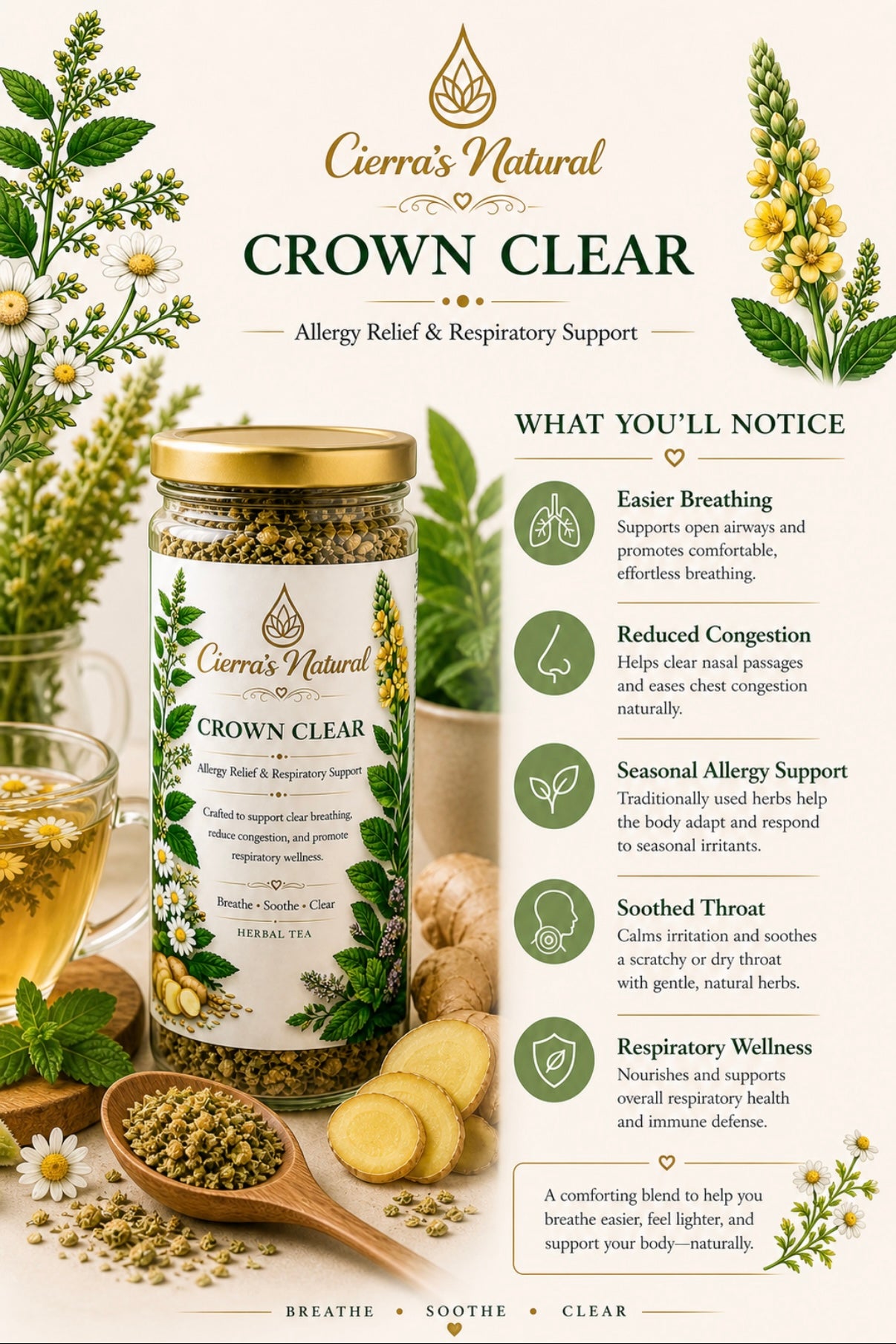 CROWN CLEAR-
Allergy Relief & Respiratory Support Herbal Tea